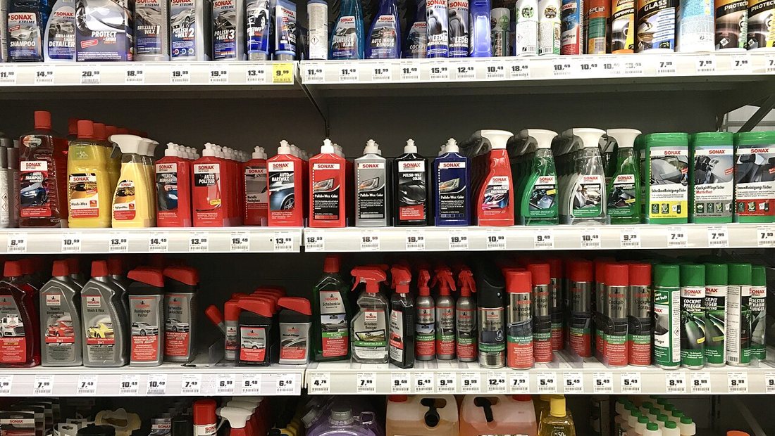 Cleaning supplies ready for a domestic clean in a Derby home